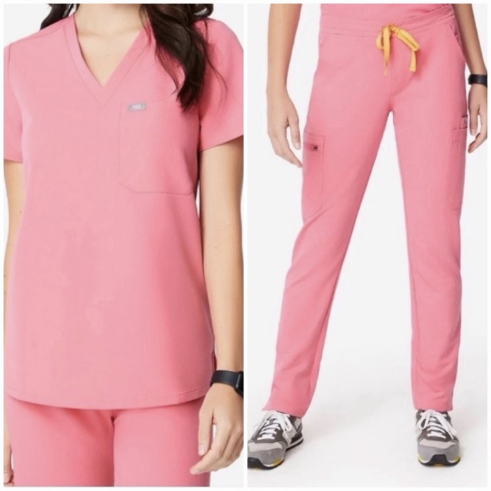 Limited Edition Figs Neon Pink Catarina Top & Yola Straight Leg Pants Set